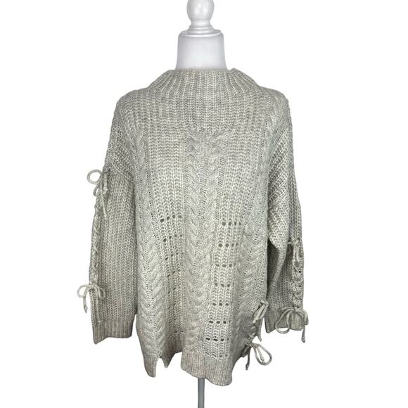 GUESS Gray Lace-Up Cable Knit Sweater - Picture 1 of 7